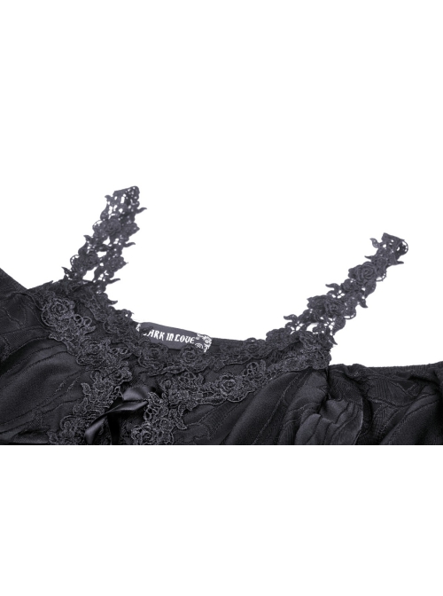 Gothic Fake Two Pieces Sexy Lace Embroidery Wide Mouth Flared Sleeve Design Inside Join Dress