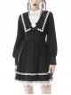 Gothic Black White Fake Two Pieces White Lace Trim Pleated Cuffs With Flowers Preppy Dress