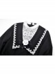 Gothic Black White Fake Two Pieces White Lace Trim Pleated Cuffs With Flowers Preppy Dress