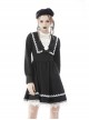 Gothic Black White Fake Two Pieces White Lace Trim Pleated Cuffs With Flowers Preppy Dress