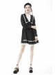 Gothic Black White Fake Two Pieces White Lace Trim Pleated Cuffs With Flowers Preppy Dress
