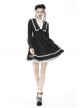 Gothic Black White Fake Two Pieces White Lace Trim Pleated Cuffs With Flowers Preppy Dress