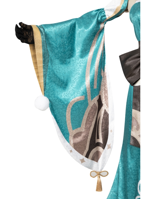 Game Genshin Impact Gorou Women's Wear Shape Miss Hina Halloween Cosplay Costume Cyan Long Dress Set