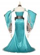 Game Genshin Impact Gorou Women's Wear Shape Miss Hina Halloween Cosplay Costume Cyan Long Dress Set