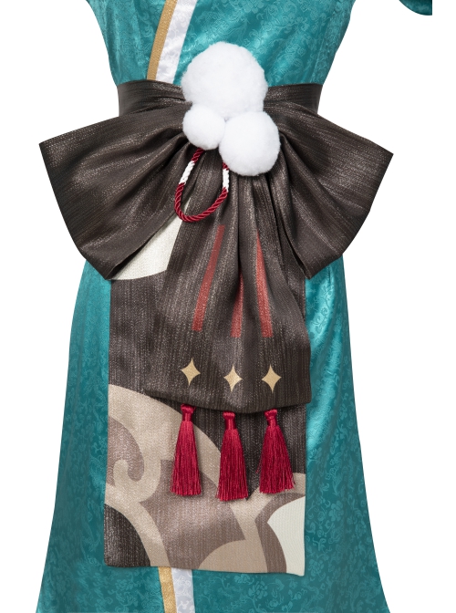 Game Genshin Impact Gorou Women's Wear Shape Miss Hina Halloween Cosplay Costume Cyan Long Dress Set