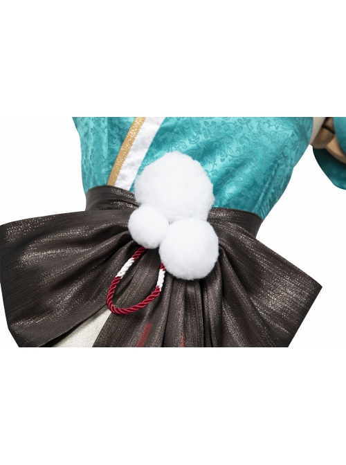 Game Genshin Impact Gorou Women's Wear Shape Miss Hina Halloween Cosplay Costume Cyan Long Dress Set