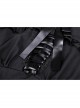 Black Women Ribbon Necktie Chest Cross Strap Decoration Pleated Waist Long-Sleeves Dress