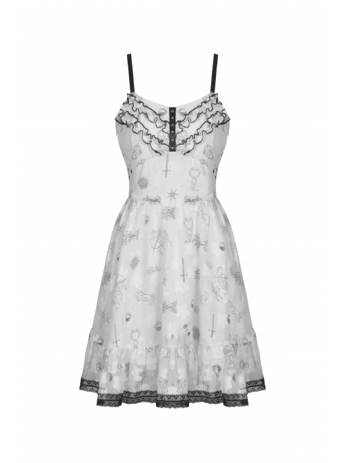 Sexy Lace Pleated Design Punk  Black Line Pattern Decoration Strap Dress