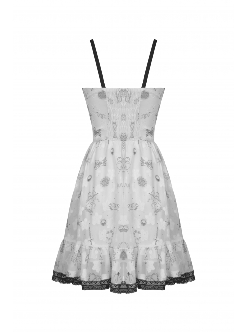 Sexy Lace Pleated Design Punk  Black Line Pattern Decoration Strap Dress