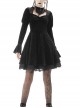 Gothic Velvet Sexy Hollow Chest-High Neckline Button Design Patchwork Lace Print Dress