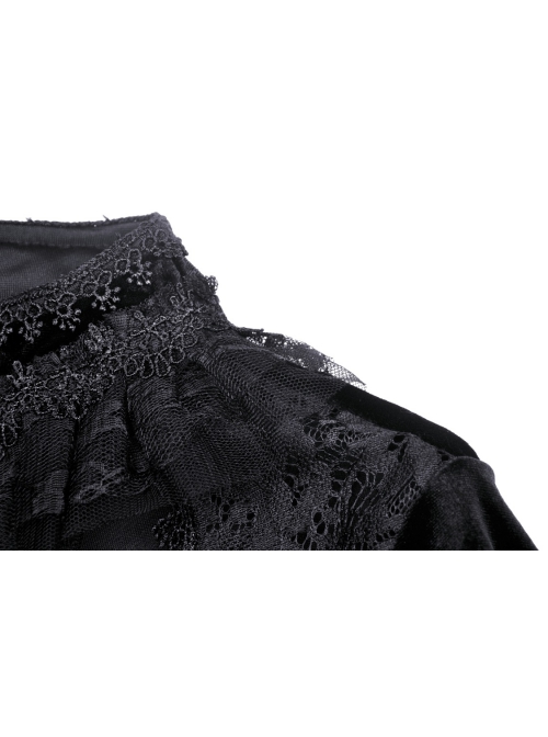 Gothic Velvet Sexy Hollow Chest-High Neckline Button Design Patchwork Lace Print Dress