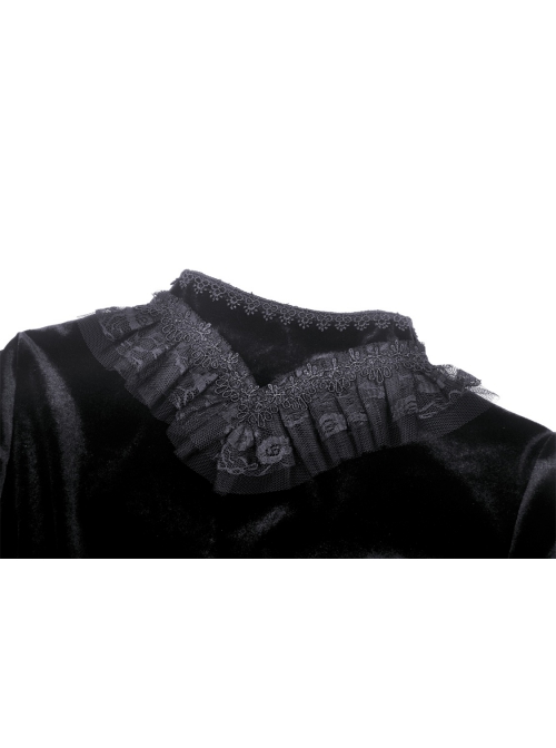 Gothic Velvet Sexy Hollow Chest-High Neckline Button Design Patchwork Lace Print Dress