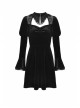 Gothic Velvet Sexy Hollow Chest-High Neckline Button Design Patchwork Lace Print Dress