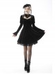 Gothic Velvet Sexy Hollow Chest-High Neckline Button Design Patchwork Lace Print Dress