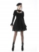 Gothic Velvet Sexy Hollow Chest-High Neckline Button Design Patchwork Lace Print Dress