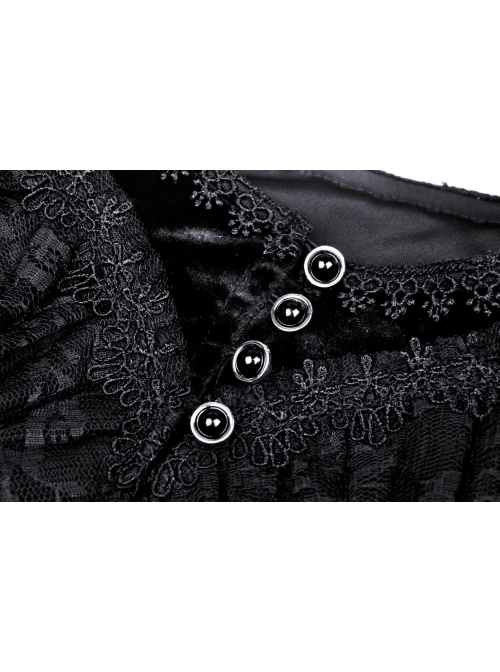 Gothic Velvet Sexy Hollow Chest-High Neckline Button Design Patchwork Lace Print Dress