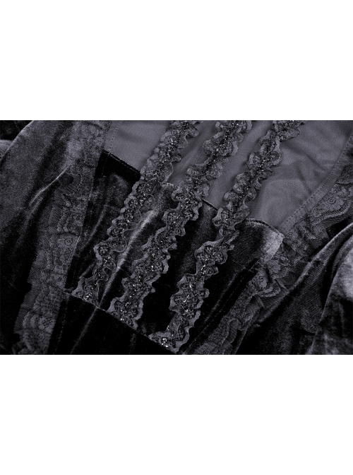 Gothic Devil Velvet Panel Lace Trim Long Sleeve Lace Stand Collar Dress