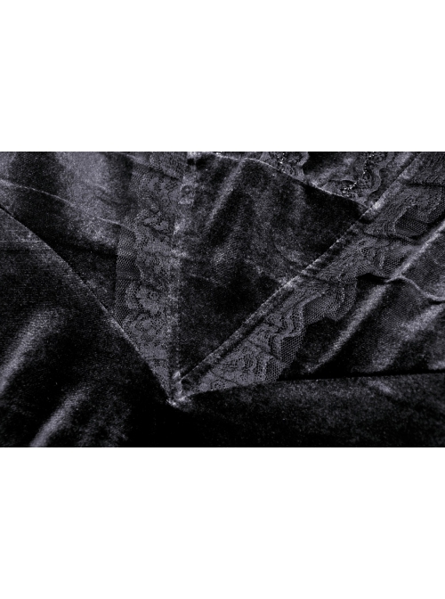 Gothic Devil Velvet Panel Lace Trim Long Sleeve Lace Stand Collar Dress