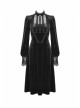 Gothic Devil Velvet Panel Lace Trim Long Sleeve Lace Stand Collar Dress