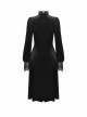 Gothic Devil Velvet Panel Lace Trim Long Sleeve Lace Stand Collar Dress