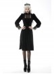 Gothic Devil Velvet Panel Lace Trim Long Sleeve Lace Stand Collar Dress
