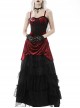 Gothic Velvet Pleated Design Black Embroidered Graphic-Print Tight Waist Sling Dress