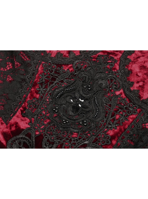 Gothic Velvet Pleated Design Black Embroidered Graphic-Print Tight Waist Sling Dress