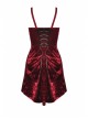 Gothic Velvet Pleated Design Black Embroidered Graphic-Print Tight Waist Sling Dress