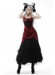 Gothic Velvet Pleated Design Black Embroidered Graphic-Print Tight Waist Sling Dress
