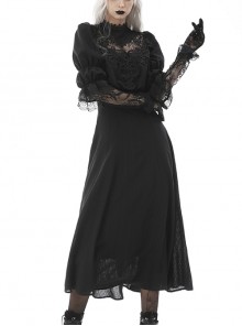 Gothic Cutout Sexy Lace Wings Embroidered Print Pattern Decoration Puff Long Sleeves Dress