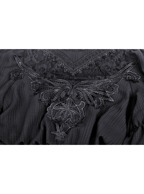 Gothic Cutout Sexy Lace Wings Embroidered Print Pattern Decoration Puff Long Sleeves Dress
