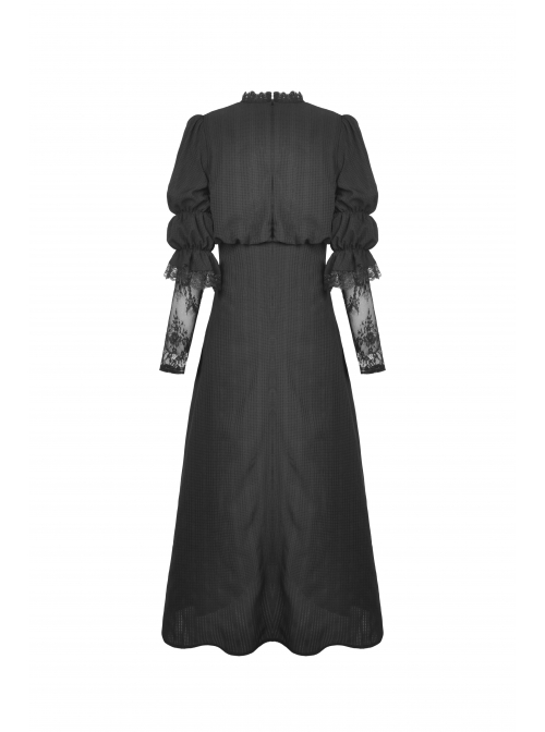 Gothic Cutout Sexy Lace Wings Embroidered Print Pattern Decoration Puff Long Sleeves Dress