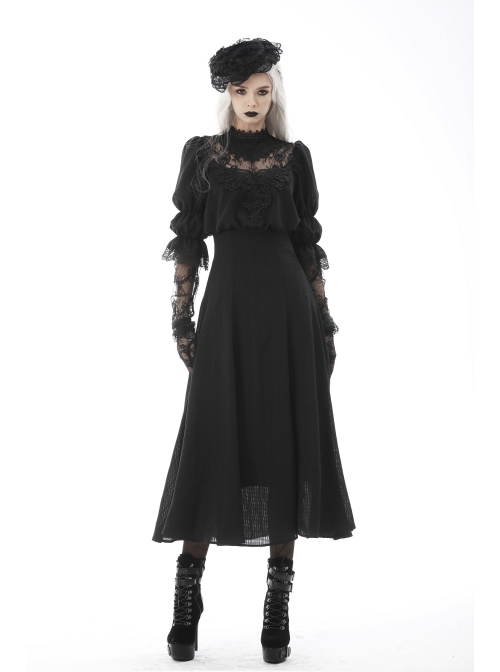 Gothic Cutout Sexy Lace Wings Embroidered Print Pattern Decoration Puff Long Sleeves Dress