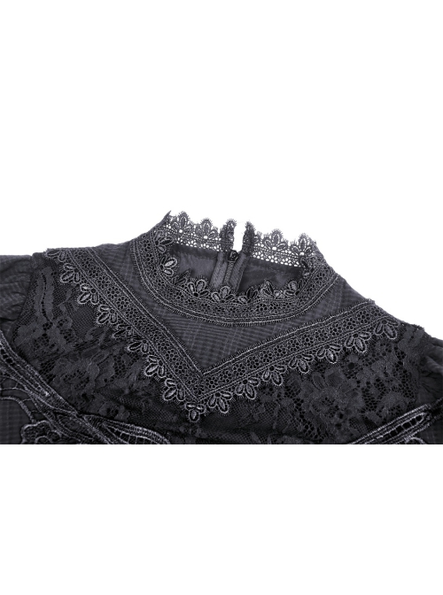 Gothic Cutout Sexy Lace Wings Embroidered Print Pattern Decoration Puff Long Sleeves Dress