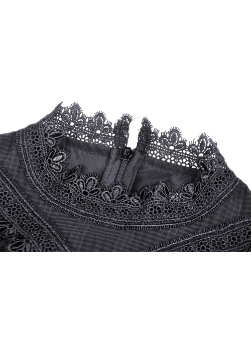 Gothic Cutout Sexy Lace Wings Embroidered Print Pattern Decoration Puff Long Sleeves Dress