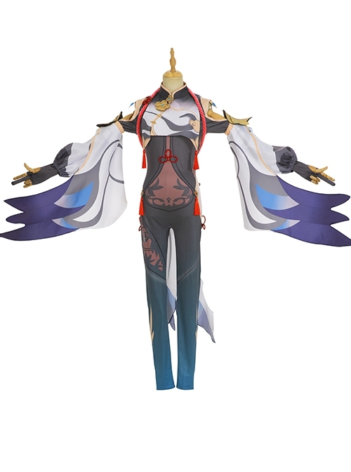 Game Genshin Impact Shenhe Halloween Cosplay Costume Opaque Design Printing Bodysuit Full Set
