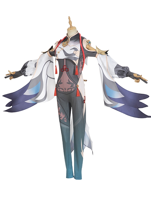 Game Genshin Impact Shenhe Halloween Cosplay Costume Opaque Design Printing Bodysuit Full Set