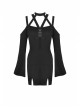 Black Punk Cross Strap Design Hollow Out Sexy Shoulder Long Sleeves Mini Dress