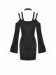 Black Punk Cross Strap Design Hollow Out Sexy Shoulder Long Sleeves Mini Dress