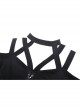 Black Punk Cross Strap Design Hollow Out Sexy Shoulder Long Sleeves Mini Dress