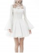 Gothic Flared Sleeve Design Square Neck Embroidered Print Decoration White Princess Halter Dress