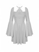 Gothic Flared Sleeve Design Square Neck Embroidered Print Decoration White Princess Halter Dress