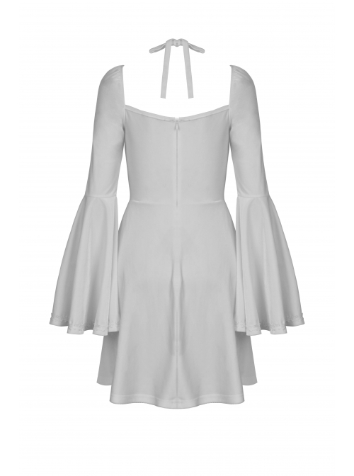 Gothic Flared Sleeve Design Square Neck Embroidered Print Decoration White Princess Halter Dress