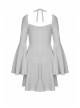 Gothic Flared Sleeve Design Square Neck Embroidered Print Decoration White Princess Halter Dress