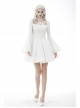 Gothic Flared Sleeve Design Square Neck Embroidered Print Decoration White Princess Halter Dress