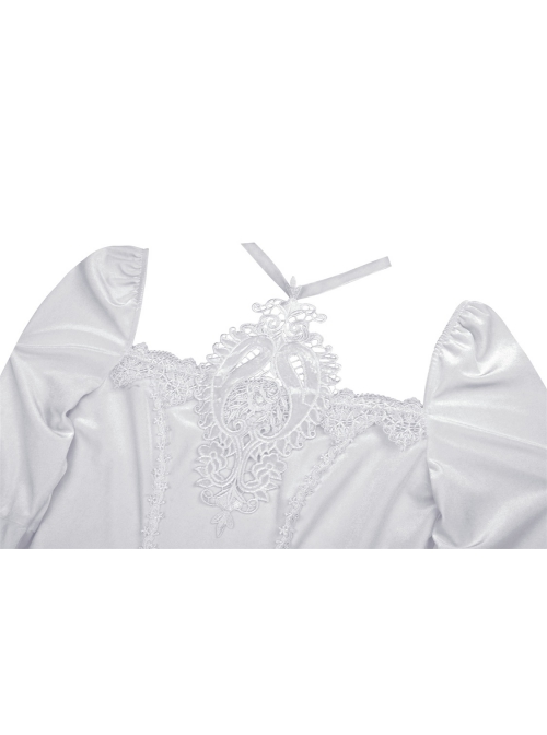 Gothic Flared Sleeve Design Square Neck Embroidered Print Decoration White Princess Halter Dress