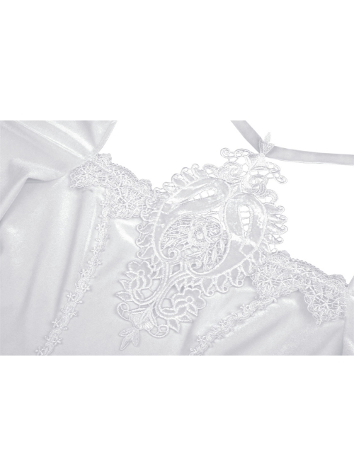 Gothic Flared Sleeve Design Square Neck Embroidered Print Decoration White Princess Halter Dress