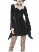 Gothic Devil'S Sharp Ear Square Collar Cross Strap Design Trumpet Sleeve Velvet Dress
