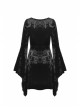 Gothic Devil'S Sharp Ear Square Collar Cross Strap Design Trumpet Sleeve Velvet Dress