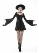 Gothic Devil'S Sharp Ear Square Collar Cross Strap Design Trumpet Sleeve Velvet Dress